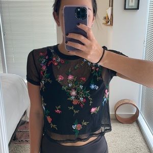 Sheer black embroidered shirt